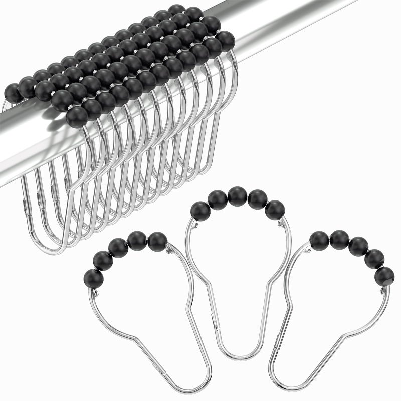 Amazer Black Shower Curtain Hooks, Decorative Rust Proof Acrylic Balls Shower Curtain Hooks, Stainless Steel Shower Hooks for Shower Curtain Bathroom Shower Hooks-Set of 12 - Image 1